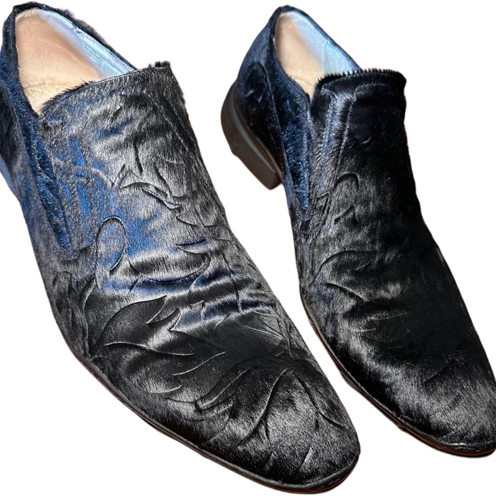 Vintage rock ‘n’ roll men’s black horse hair loafer dress shoes